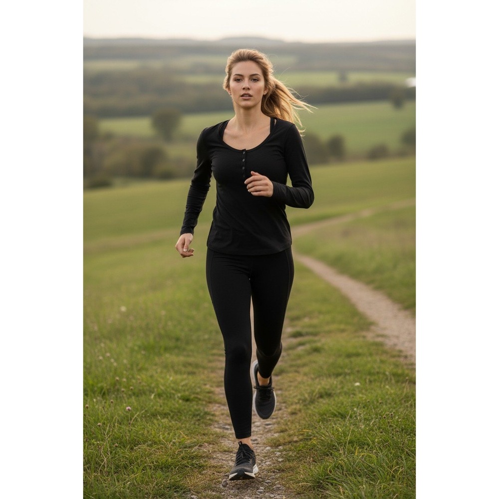 Athleta Henley Top Black‎ XL
